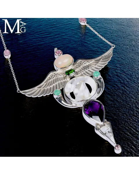 Collier Faraonico – Opale Etiope, Ametista Boliviana, Quarzo Lemuriano “Manifestation”, Tormalina e Amazzonite