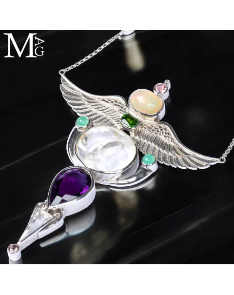 Collier Faraonico – Opale Etiope, Ametista Boliviana, Quarzo Lemuriano “Manifestation”, Tormalina e Amazzonite