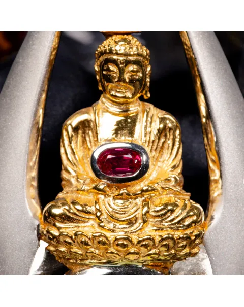 Ciondolo in Argento Satinato e Oro con Opale, Rubino e Tormaline..