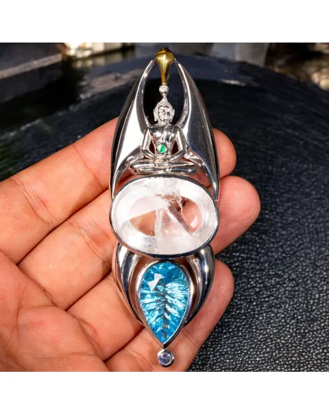 Custode di Luce: Manifestation Quartz - Topazio Swiss Blue - Tanzanite - Smeraldo Colombiano - Diamante.