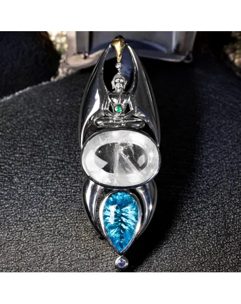 Custode di Luce: Manifestation Quartz - Topazio Swiss Blue - Tanzanite - Smeraldo Colombiano - Diamante.