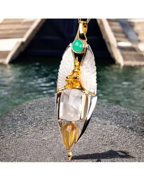 Ciondolo Celestiale. Argento, Oro, e Gemme Preziose.