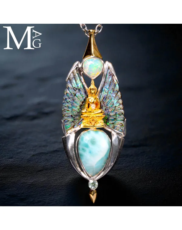 Gioiello in Argento con Buddha, Larimar, Opale, Pa...