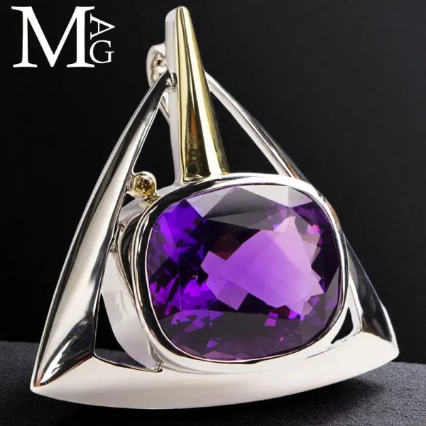 Pendente in Argento con Ametista Boliviana e Diamantino Champagne.