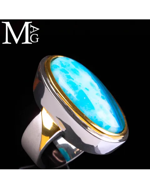 Anello in argento con opale peruviano e zaffiro blu