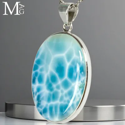 Ciondolo in Argento con Gemma di Larimar dei Caraibi