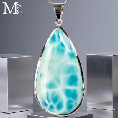 Ciondolo in Argento con Larimar Naturale – Cabochon a goccia