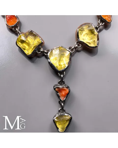 Pezzo Unico - Collana in Argento, Quarzo Limone e Opale di Fuoco.
