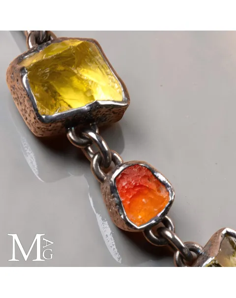 Pezzo Unico - Collana in Argento, Quarzo Limone e Opale di Fuoco.