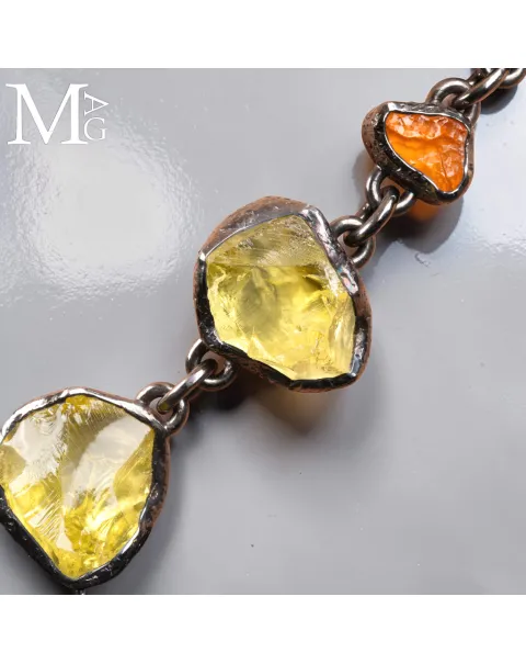 Pezzo Unico - Collana in Argento, Quarzo Limone e Opale di Fuoco.