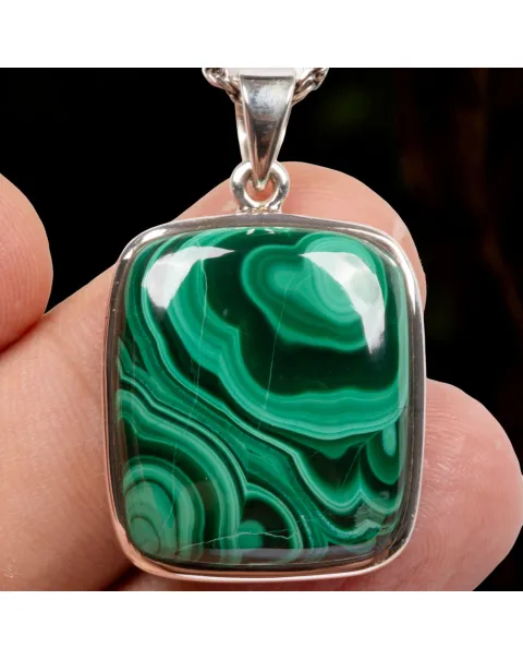 Ciondolo Quadrato in Argento con Malachite.