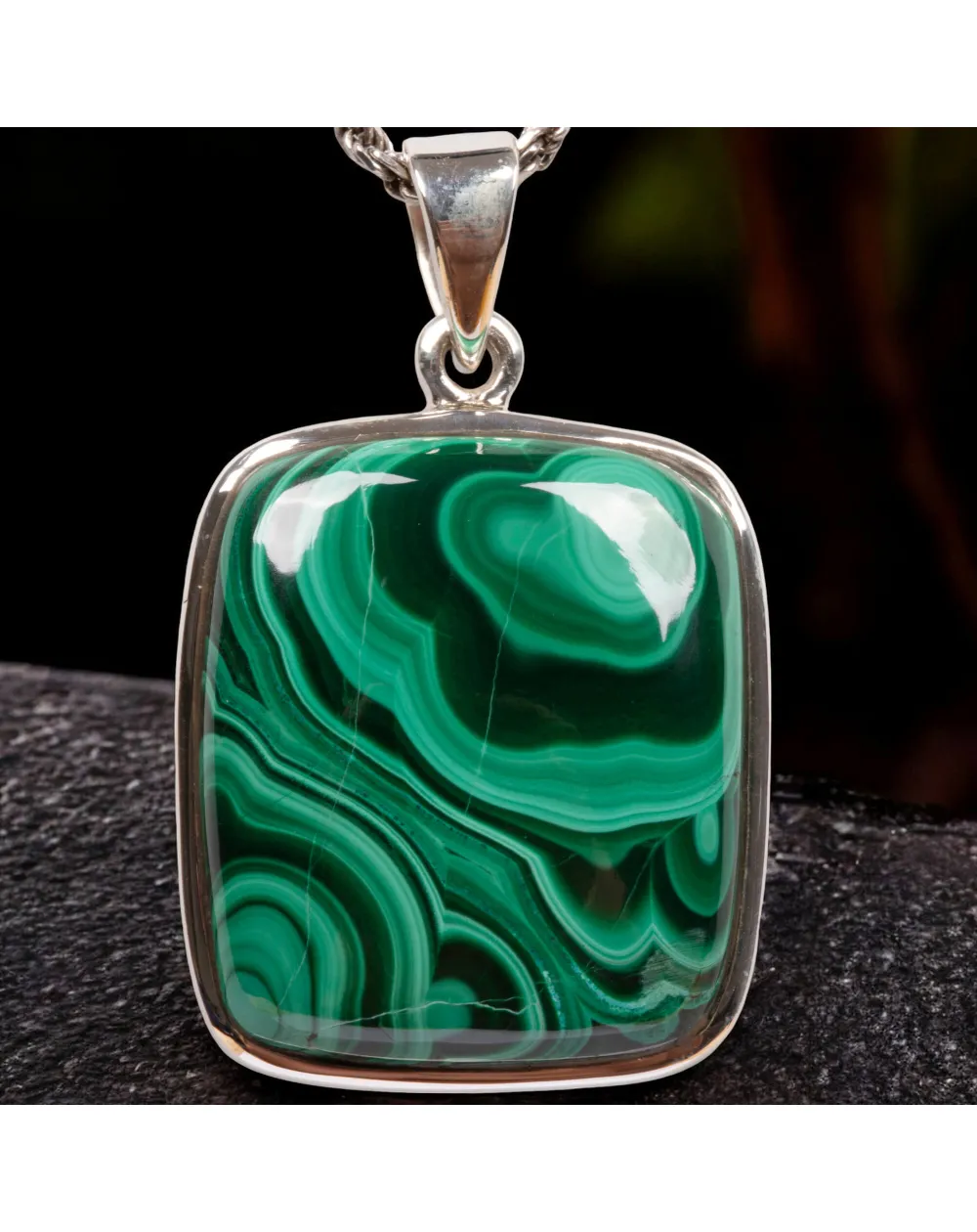 Ciondolo Quadrato in Argento con Malachite.