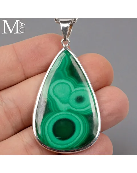 Ciondolo in Argento con Malachite - Astrattismo Concentrico.