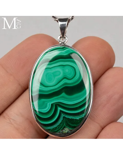 Ciondolo in Argento con Malachite Naturale