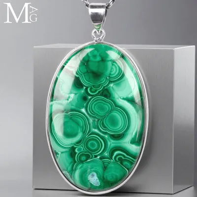 Ciondolo in Argento con Malachite Naturale – Grande Cabochon Ovale
