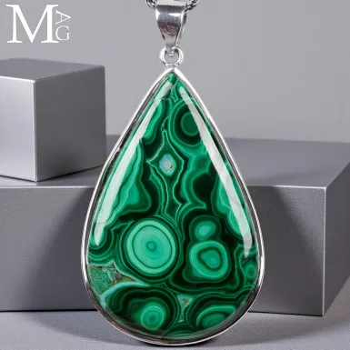 Ciondolo in Argento con Malachite Naturale – Cab...
