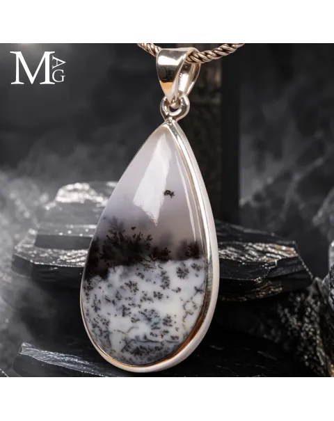Ciondolo con Merlinite a Goccia - Dendriti Naturali