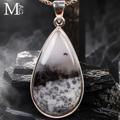 Ciondolo con Merlinite a Goccia - Dendriti Natural...