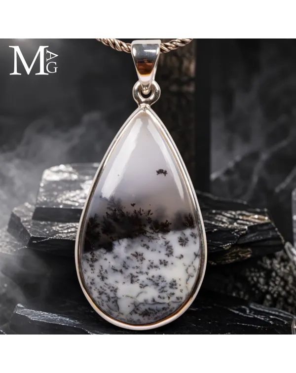 Ciondolo con Merlinite a Goccia - Dendriti Natural...