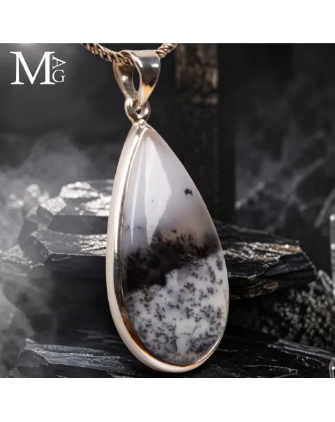 Ciondolo con Merlinite a Goccia - Dendriti Naturali