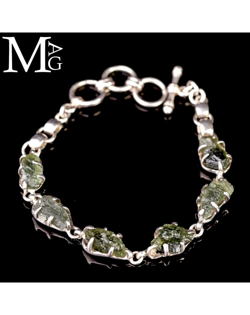 Bracciale in argento con Moldavite Naturale – Energia dallo Spazio