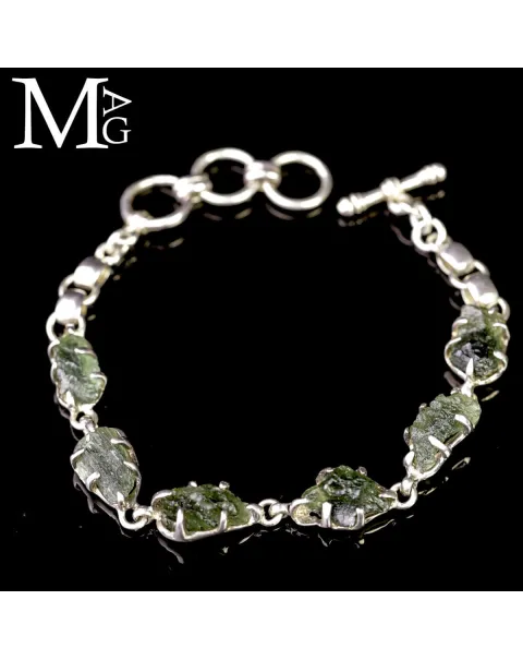 Bracciale in argento con Moldavite Naturale – Energia dallo Spazio
