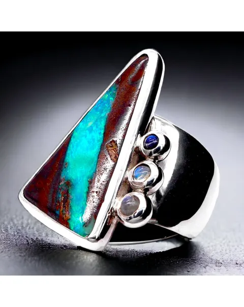 Anello con Opale Australiano Boulder Blue Lagoon