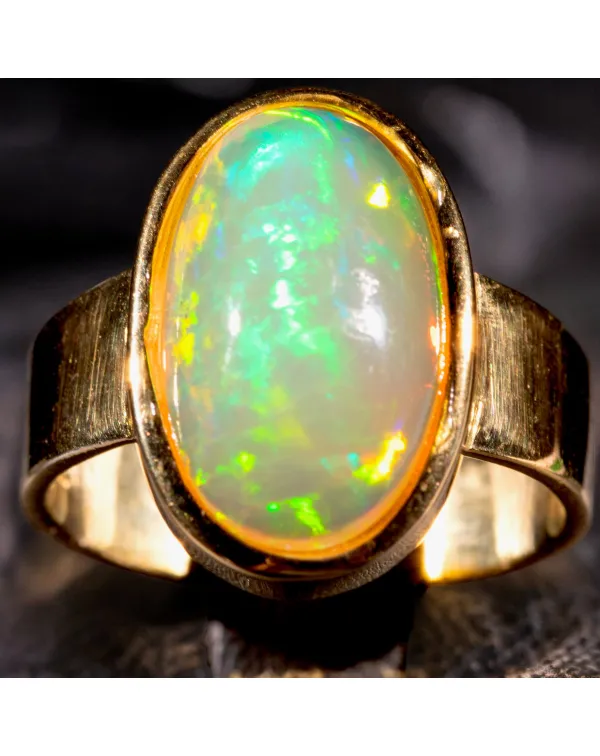 Elegante Anello in Argento Placcato Oro con Opale ...