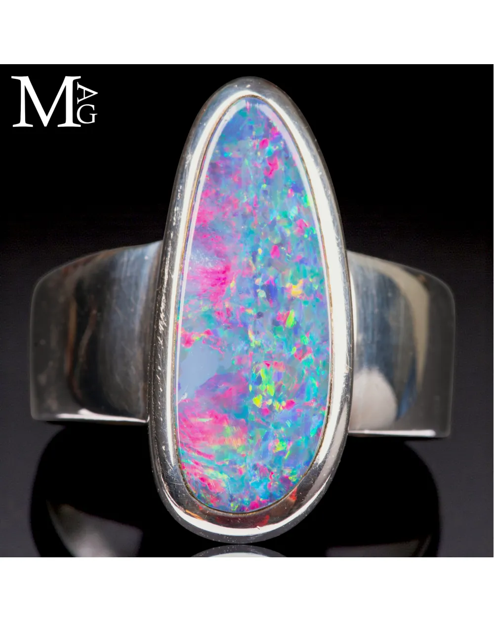 Anello in Argento 925 con Opale Australiano Play-of-Color.