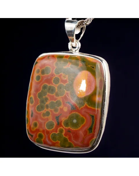 Ciondolo "8th vein ocean jasper" di Diaspro Oceanico Orbicolato Rosso e Verde.