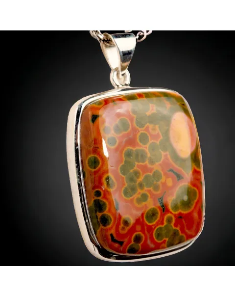 Ciondolo "8th vein ocean jasper" di Diaspro Oceanico Orbicolato Rosso e Verde.