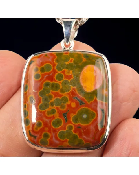 Ciondolo "8th vein ocean jasper" di Diaspro Oceanico Orbicolato Rosso e Verde.