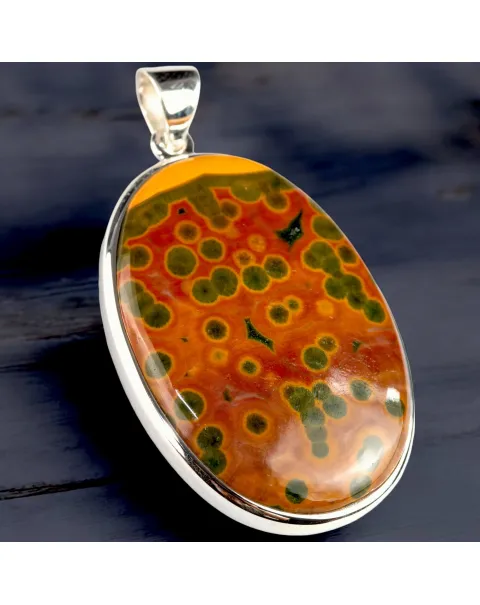 Ciondolo in Argento con Cabochon di Diaspro Oceanico Orbicolare 8th Vein.