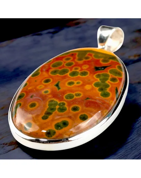 Ciondolo in Argento con Cabochon di Diaspro Oceanico Orbicolare 8th Vein.