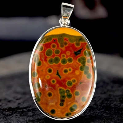 Ciondolo in Argento con Cabochon di Diaspro Oceanico Orbicolare 8th Vein.