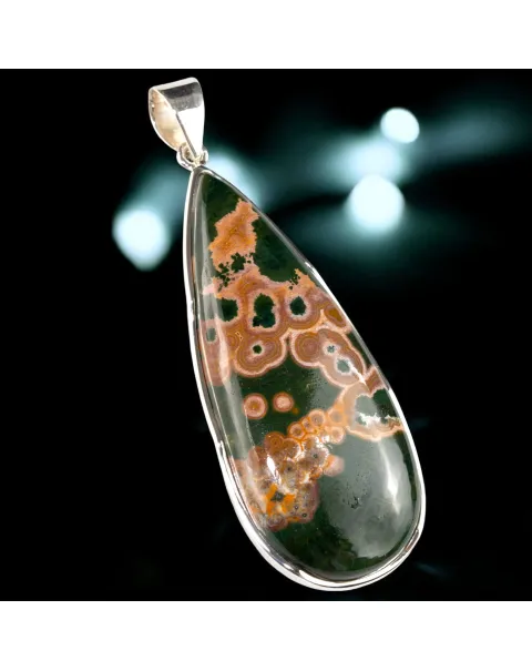 Elegante Ciondolo in Argento con Diaspro Oceanico Orbicolare.