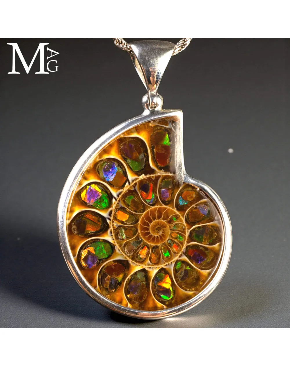 Ciondolo in argento con Ammonite e Ammolite