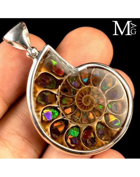 Ciondolo in argento con Ammonite e Ammolite