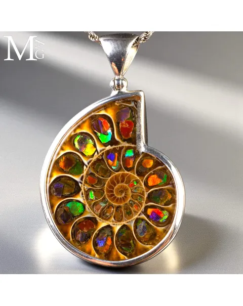 Ciondolo in argento con Ammonite e Ammolite