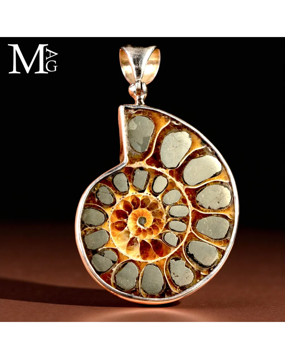 Ciondolo in argento con Ammonite e Pirite