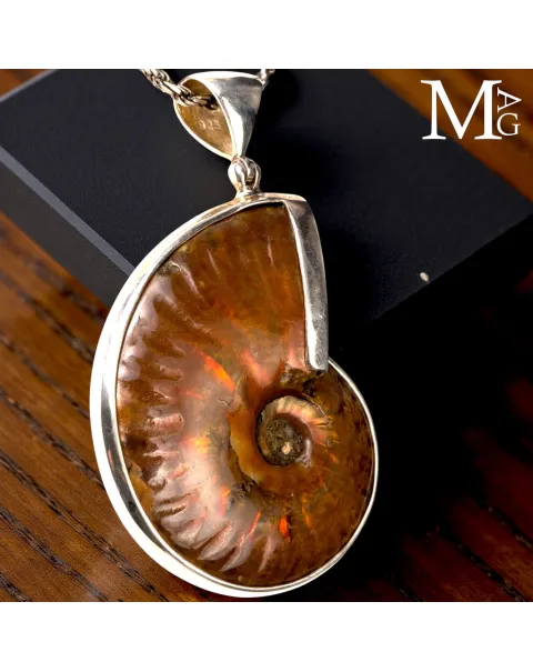 Ciondolo in argento con Ammonite Cleoniceras Iridescente.
