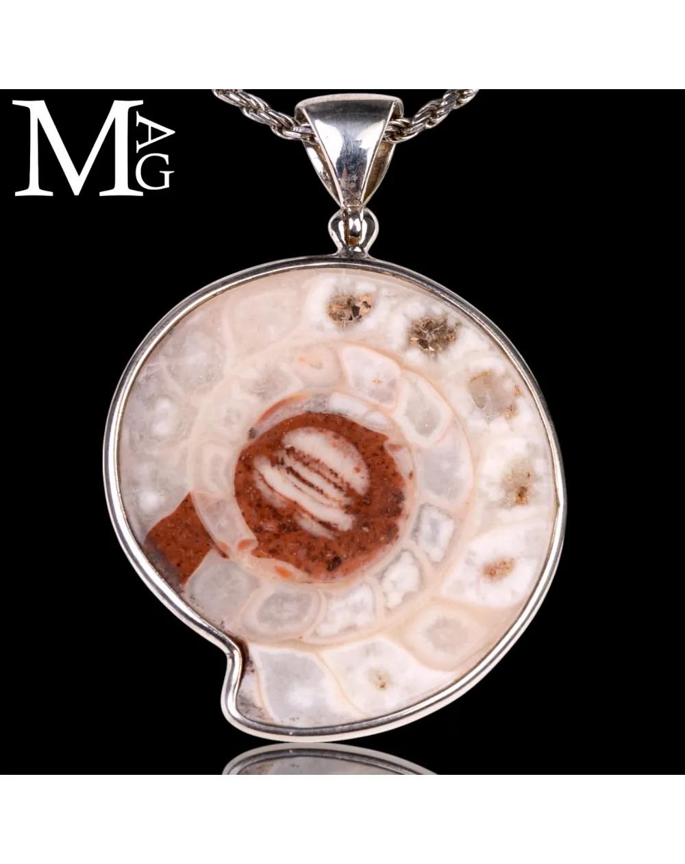 Ciondolo in Argento con Ammonite Fossile Metalegoceras