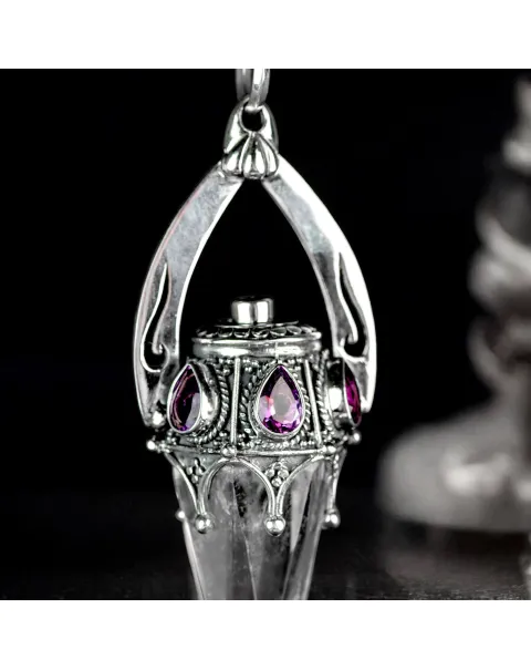 Pendolo in Argento con Cristallo di Quarzo Trasparente e Ametiste.
