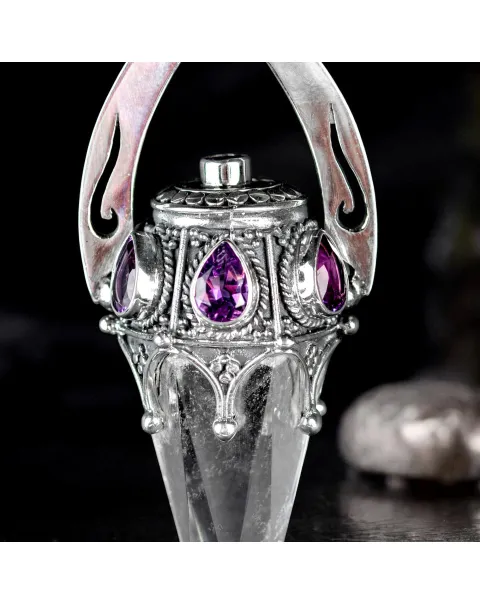 Pendolo in Argento con Cristallo di Quarzo Trasparente e Ametiste.
