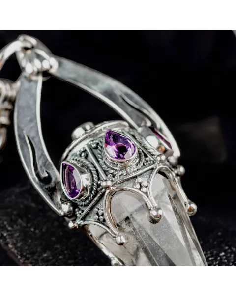 Pendolo in Argento con Cristallo di Quarzo Trasparente e Ametiste.