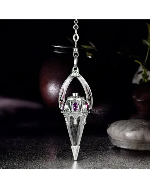 Pendolo in Argento con Cristallo di Quarzo Trasparente e Ametiste.