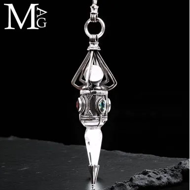Pendulum da Divinazione in Argento con Quarzo e Ge...