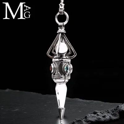 Pendulum da Divinazione in Argento con Quarzo e Gemme.