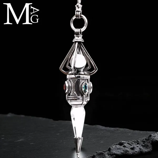 Pendulum da Divinazione in Argento con Quarzo e Gemme.
