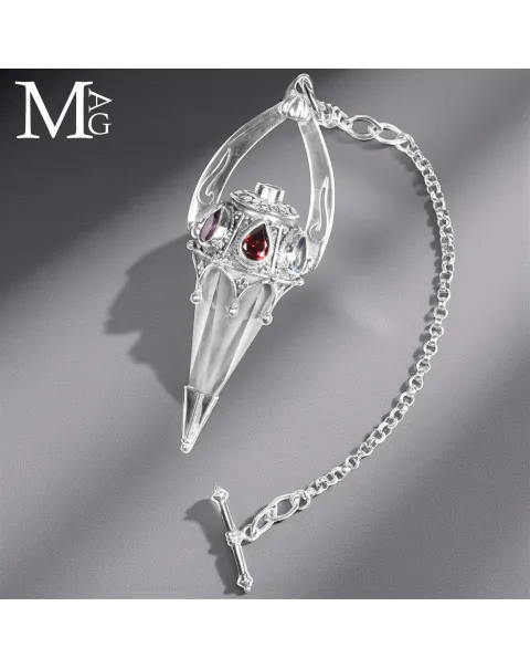 Pendolo Gotico in Argento con Quarzo Ialino e Gemme Naturali.